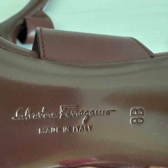 Salvatore Ferragamo Burgundy Sandals with Gold Heel - Picture 6 of 7